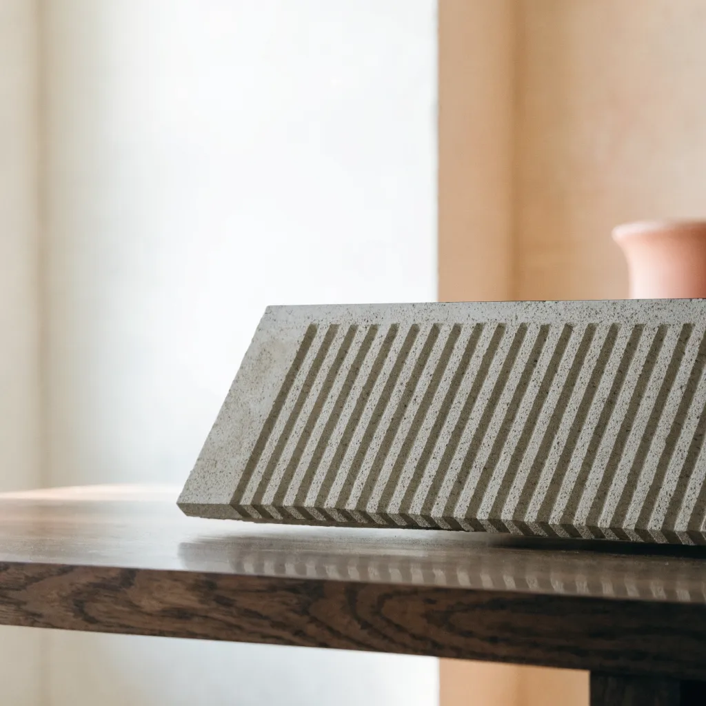 The underside of a thin glass fiber reinforced concrete top showing the ribbed backing that keeps it light