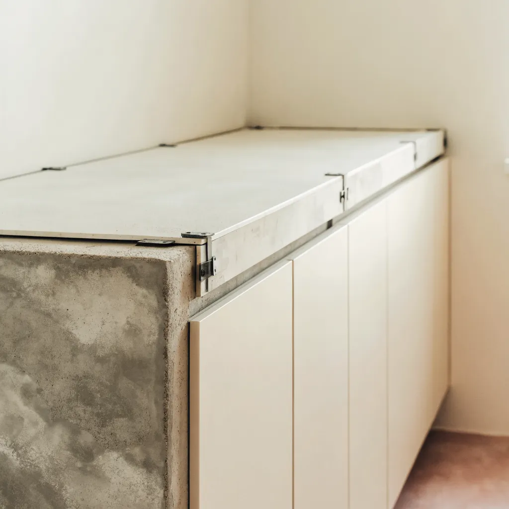 Formwork built on the installed cabinets of a Davie kitchen for a countertop poured in place