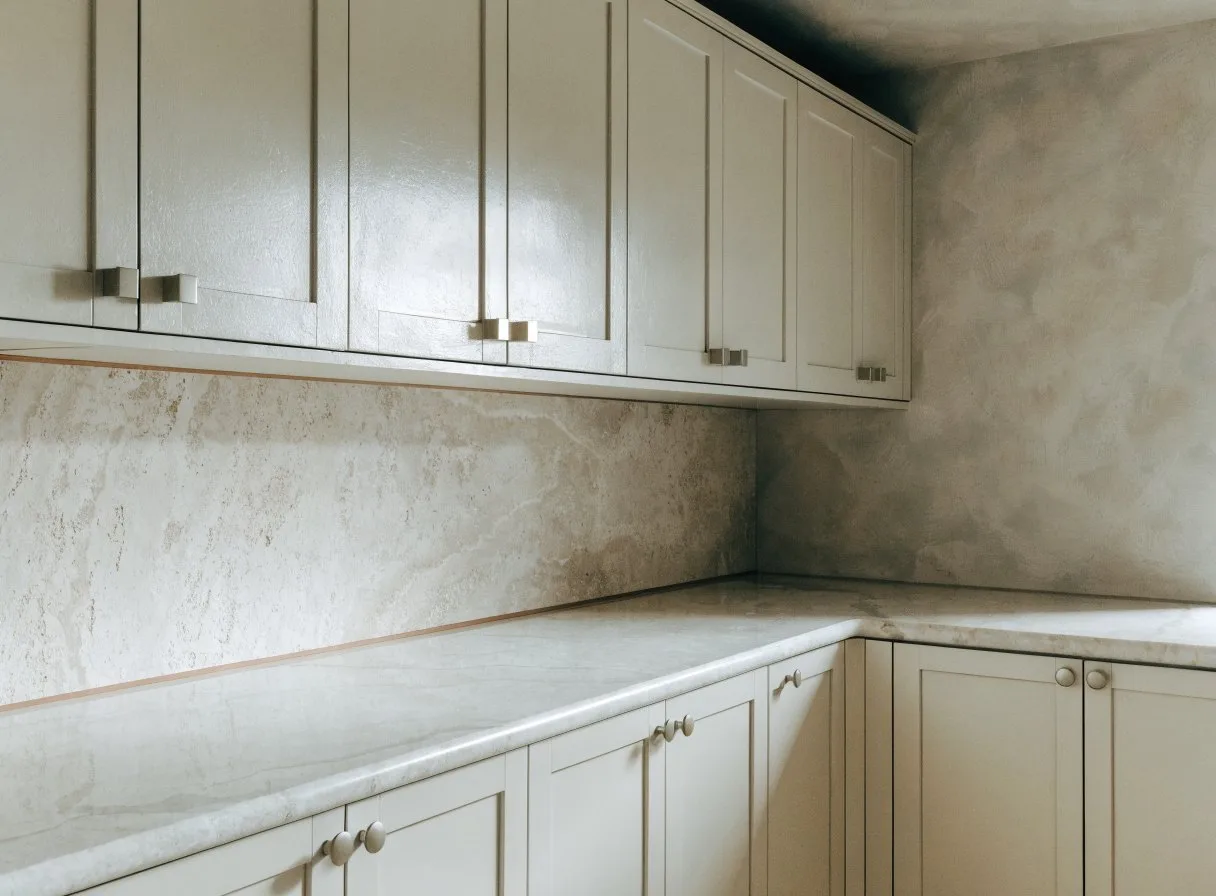 Kitchen remodeler in Davie, FL: new shaker cabinets and the quartz counter set on top of them, the two trades in one job