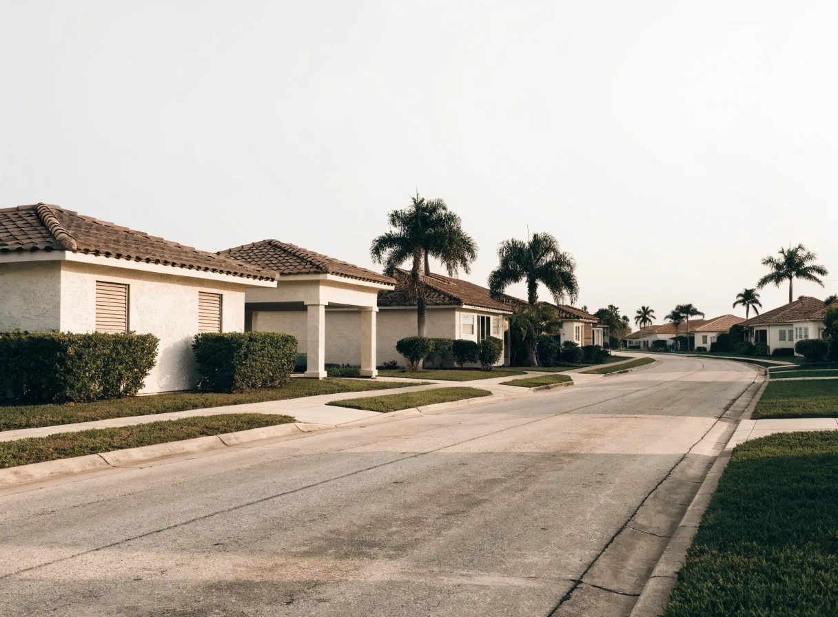 Kitchen remodeler service areas in Davie, FL: a residential street of 1980s single-story homes with barrel tile roofs