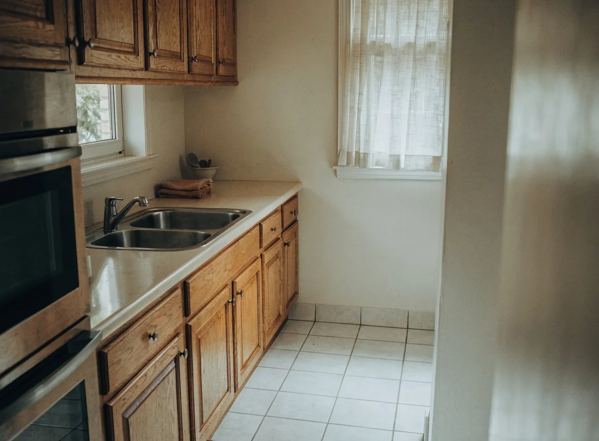 Kitchen remodeler service areas in Davie, FL: an original 1980s kitchen with oak cabinet fronts and laminate counters